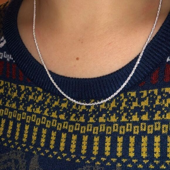 Silver Single Strand Choker Twist Chain Necklace - Picture 10 of 14